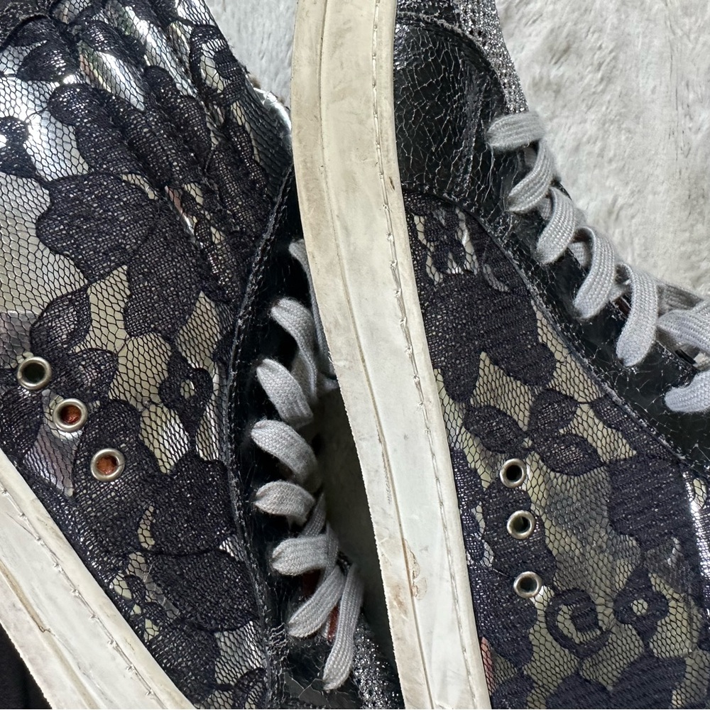 P448 Women’s Black, Metallic and Lace High Tops, Size 9-9.5 - Picture 7 of 10
